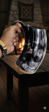 Viking Drinking Horn Mug: Genuine Ox Horn, Medieval Style