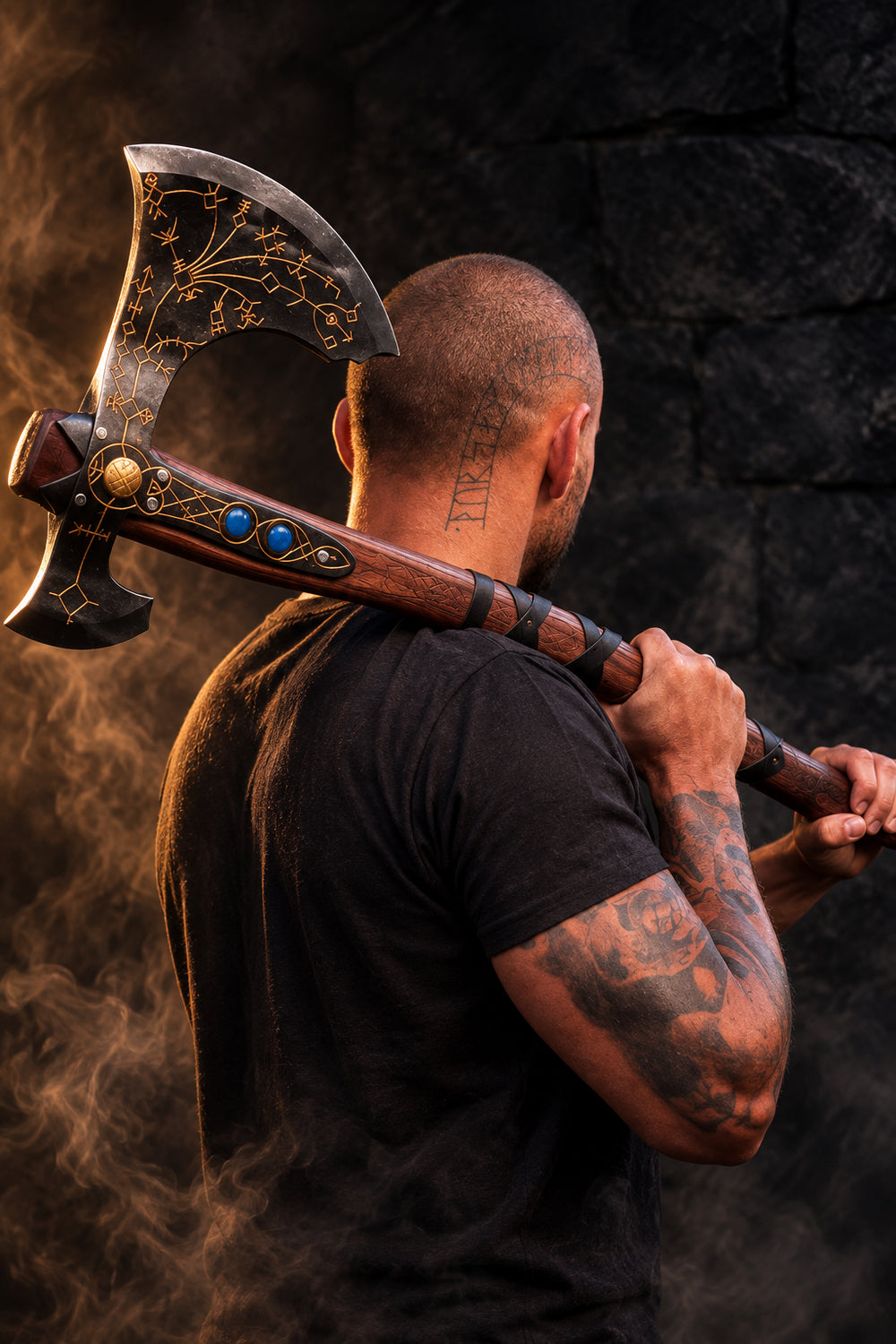 VW-51 Hand Forged Leviathan axe with leather wrap, Groomsmen gift, Gentlemen Gift, Christmas gift - Valknut Warriors