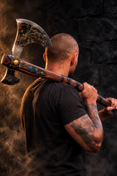 VW-51 Hand Forged Leviathan axe with leather wrap, Groomsmen gift, Gentlemen Gift, Christmas gift - Valknut Warriors