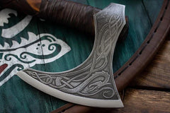 VW-45 Premium Style Fenrir Head Viking axe, Scandinavian Axe, Groomsmen gift, Christmas gift - Valknut Warriors