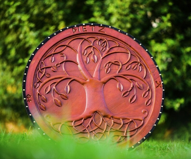 Yggdrasil Tree of Life Carved Viking Shield, Norse Shield, Wall Hanging Shield,