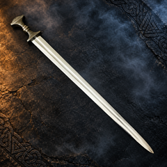 Anglo-Saxon sword replica display piece with ribbed bronze-tone hilt