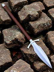 Hand-Forged Viking Short Spear - Leather Wrapped Hewing Spear with Crossguard