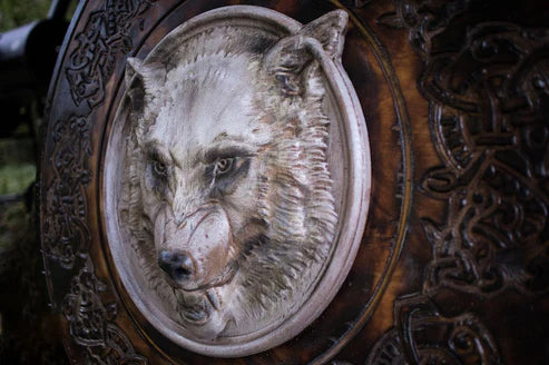 VW-31 White Wolf Viking shield, Wall decor, Halloween gift, Christmas gift, Gift for him - Valknut Warriors