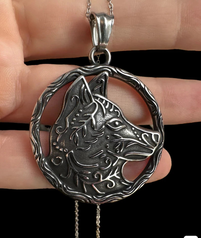 Viking Runes Wolf Pendant