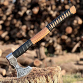 VW-5 Handmade Viking Axe, Forged axe with leather sheath, - Valknut Warriors