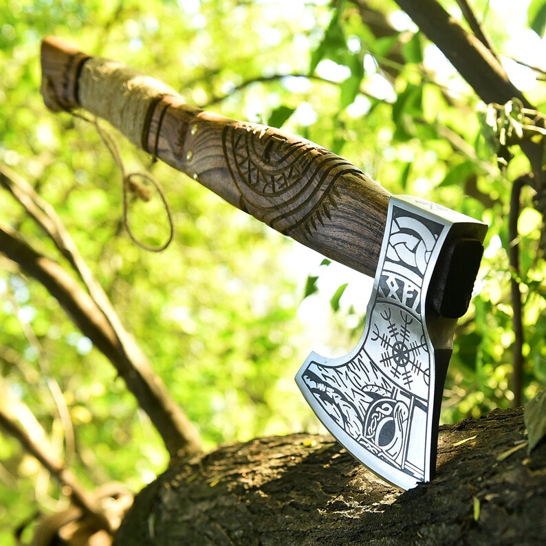 VW-2 Custom Hand Forged Carbon Steel VIKING AXE, Gentlemen Gift, Christmas Gift - Valknut Warriors