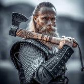 Hand-Carved Viking Axe | Carbon Steel Hatchet with Tribal Wooden Handle