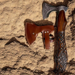 Viking Wolf Axe | Hand-Forged Blade, Carved Wood Handle & Leather Sheath