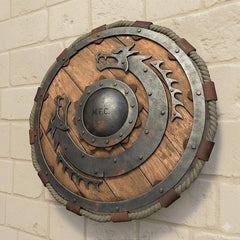 Handgefertigter mittelalterlicher Wikinger-Drachenschild – Graviertes nordisches Wanddekor aus Holz