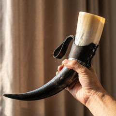 Viking Gift for Men: Handmade Real Ox Horn Mug – 380ml Traditional Nordic Beer Stein