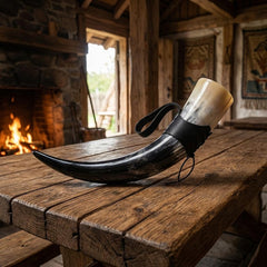 Viking Gift for Men: Handmade Real Ox Horn Mug – 380ml Traditional Nordic Beer Stein