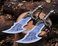 Handcrafted Blades of Chaos Pair | Real Steel God of War Blades with Chains & Runic Engravings
