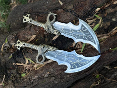 Handcrafted Blades of Chaos Pair | Real Steel God of War Blades with Chains & Runic Engravings