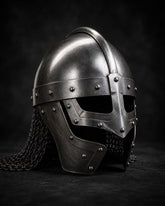 Hand-Forged Viking Gjermundbu Spectacle Helmet with Chainmail Aventail – Medieval Slavic Combat Armor