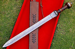 Handmade Damascus Steel Roman Gladius Sword – Medieval Collectible with Wood Handle & Leather Sheath