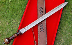 Handmade Damascus Steel Roman Gladius Sword – Medieval Collectible with Wood Handle & Leather Sheath