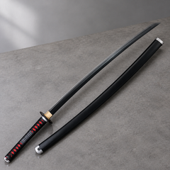 Black blade anime katana with red and black handle wrap