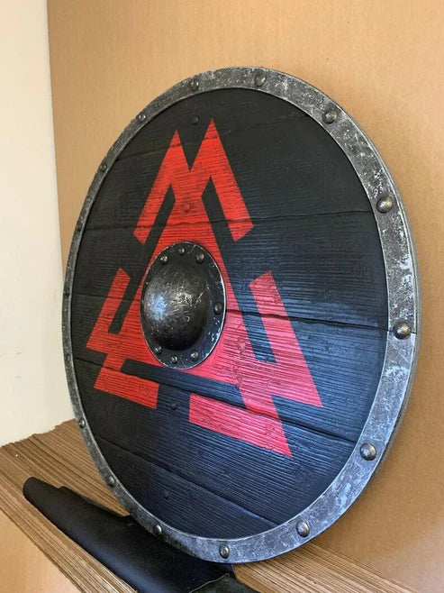 VW-70 Viking Valknut Knot of the Slain Symbol shield, Handmade shield, Viking Shield, Groomsmen Gift, Christmas Gift - Valknut Warriors