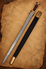 Saxon sword replica with black leather scabbard