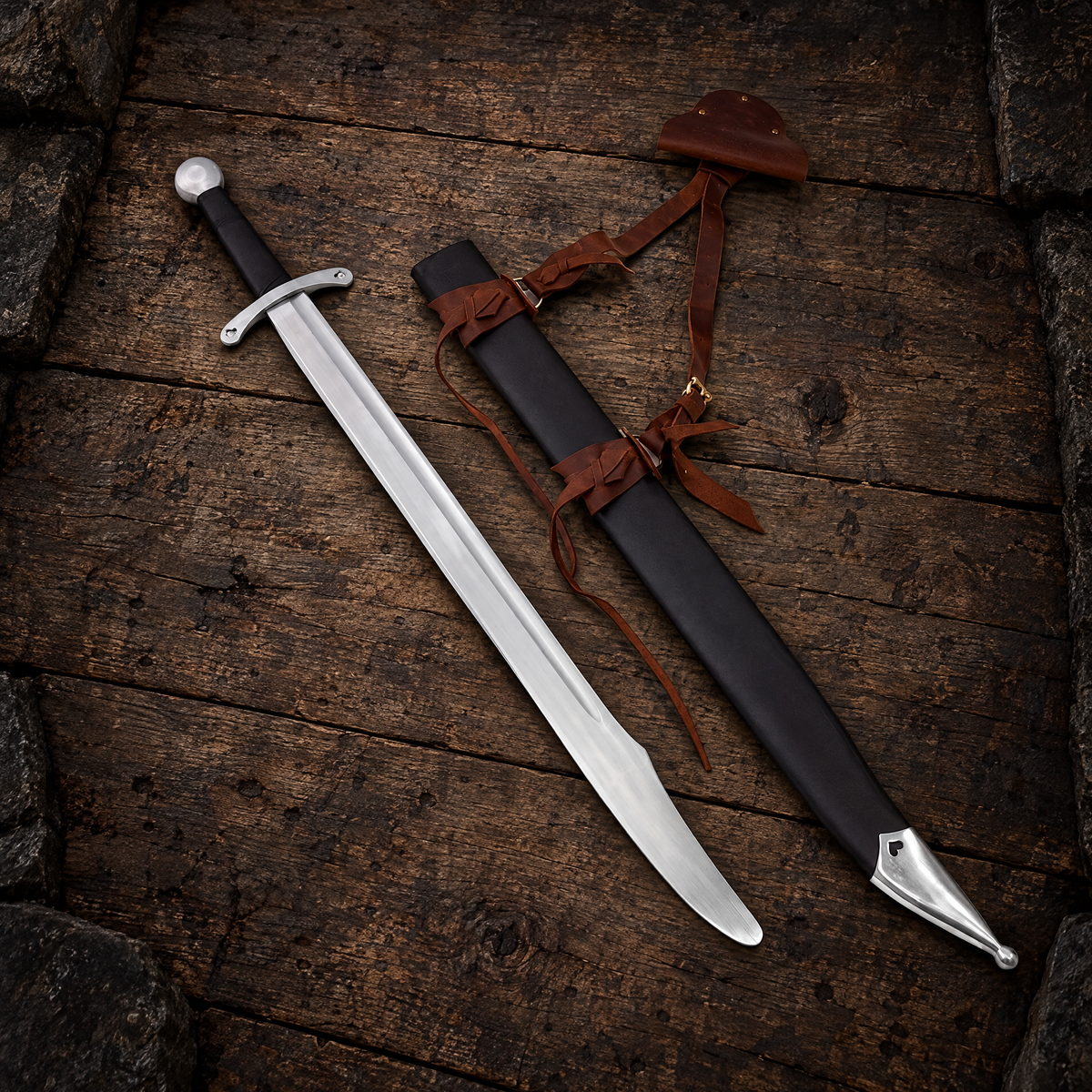 Hand-Forged Norman Falchion Collectible | Single-Edged Carbon Steel Piece with Leather Sheath