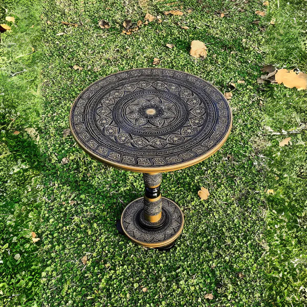 VW-76 Handmade round Viking Table, Black Viking Table, Coffee Table, Shiny Top Table, Christmas Gift, Gift for her - Valknut Warriors