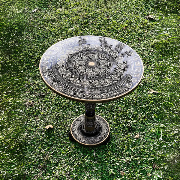 VW-76 Handmade round Viking Table, Black Viking Table, Coffee Table, Shiny Top Table, Christmas Gift, Gift for her - Valknut Warriors