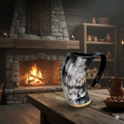 Viking Drinking Horn Mug: Genuine Ox Horn, Medieval Style