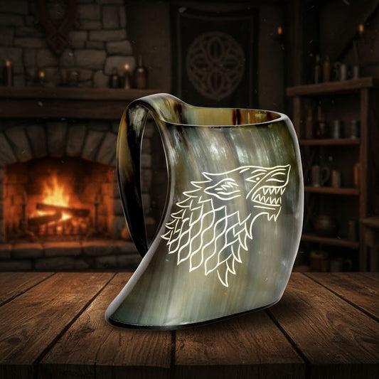“Handcrafted Viking Drinking Horn Mug – Handmade Beer Stein, Unique Gift for Game of Thrones Fans”