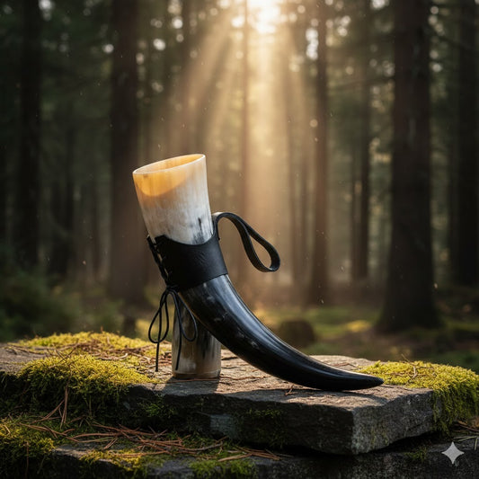 Viking Gift for Men: Handmade Real Ox Horn Mug – 380ml Traditional Nordic Beer Stein