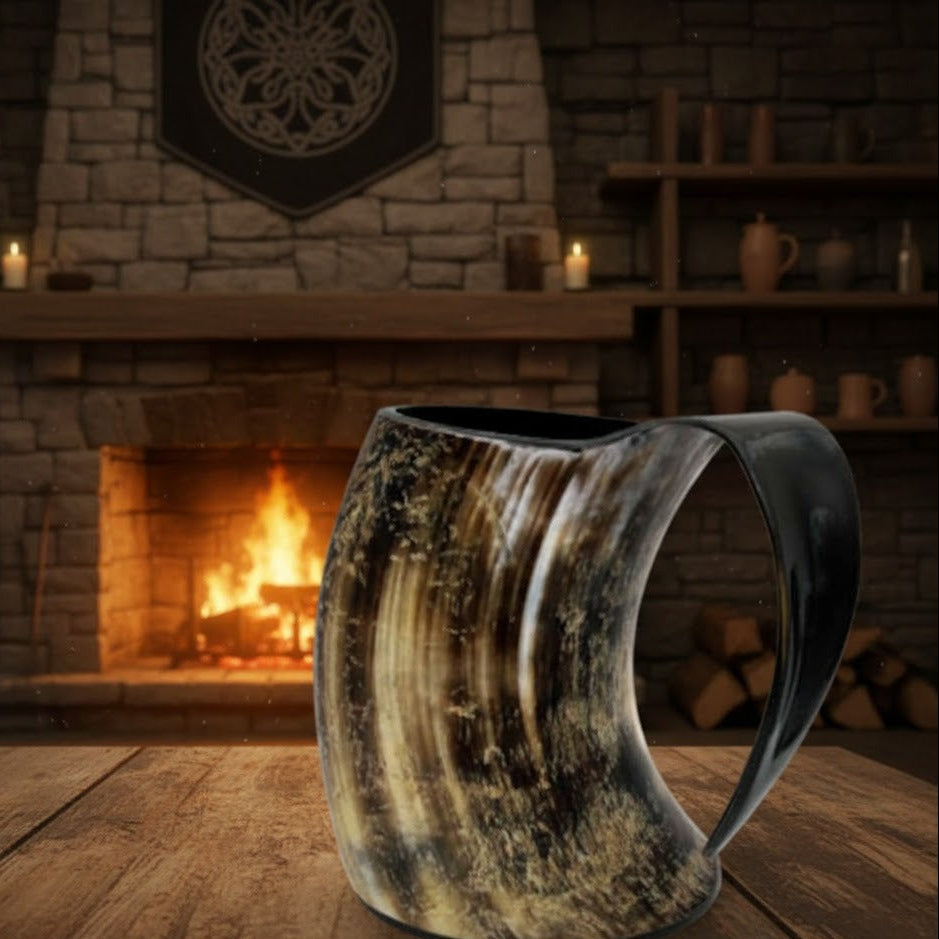 “Handcrafted Viking Drinking Horn Mug – Handmade Beer Stein, Unique Gift for Game of Thrones Fans”