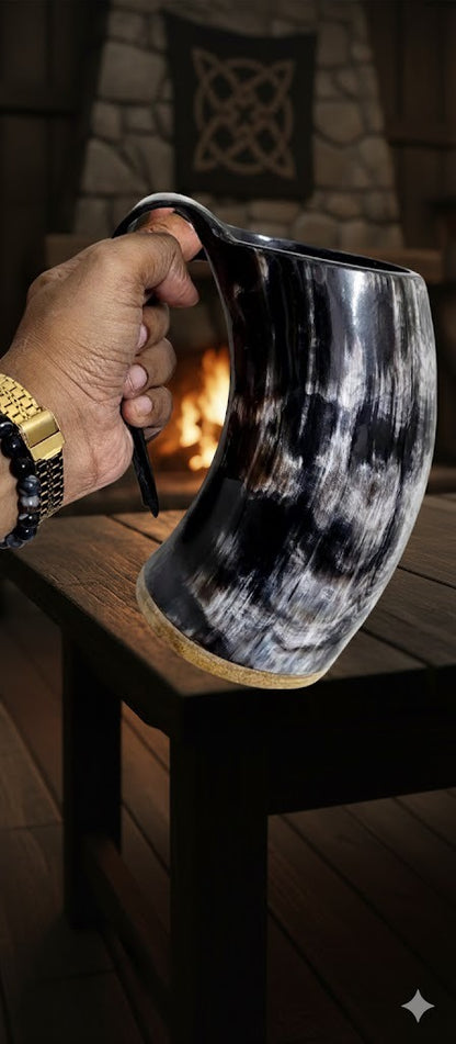 Viking Drinking Horn Mug: Genuine Ox Horn, Medieval Style