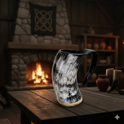 Viking Drinking Horn Mug: Genuine Ox Horn, Medieval Style
