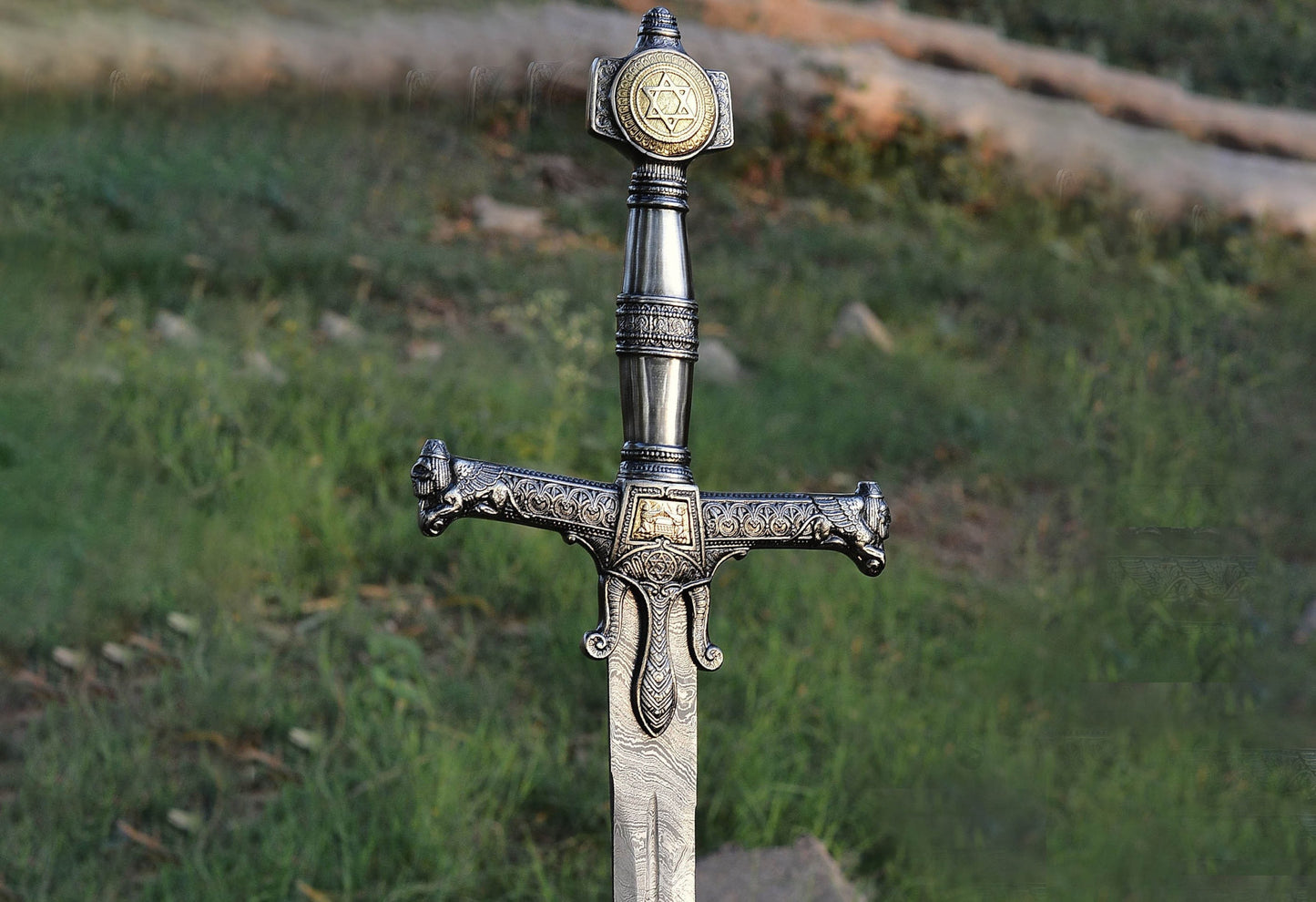 Handmade KING SOLOMON Damascus Steel Sword with Star of David Pommel