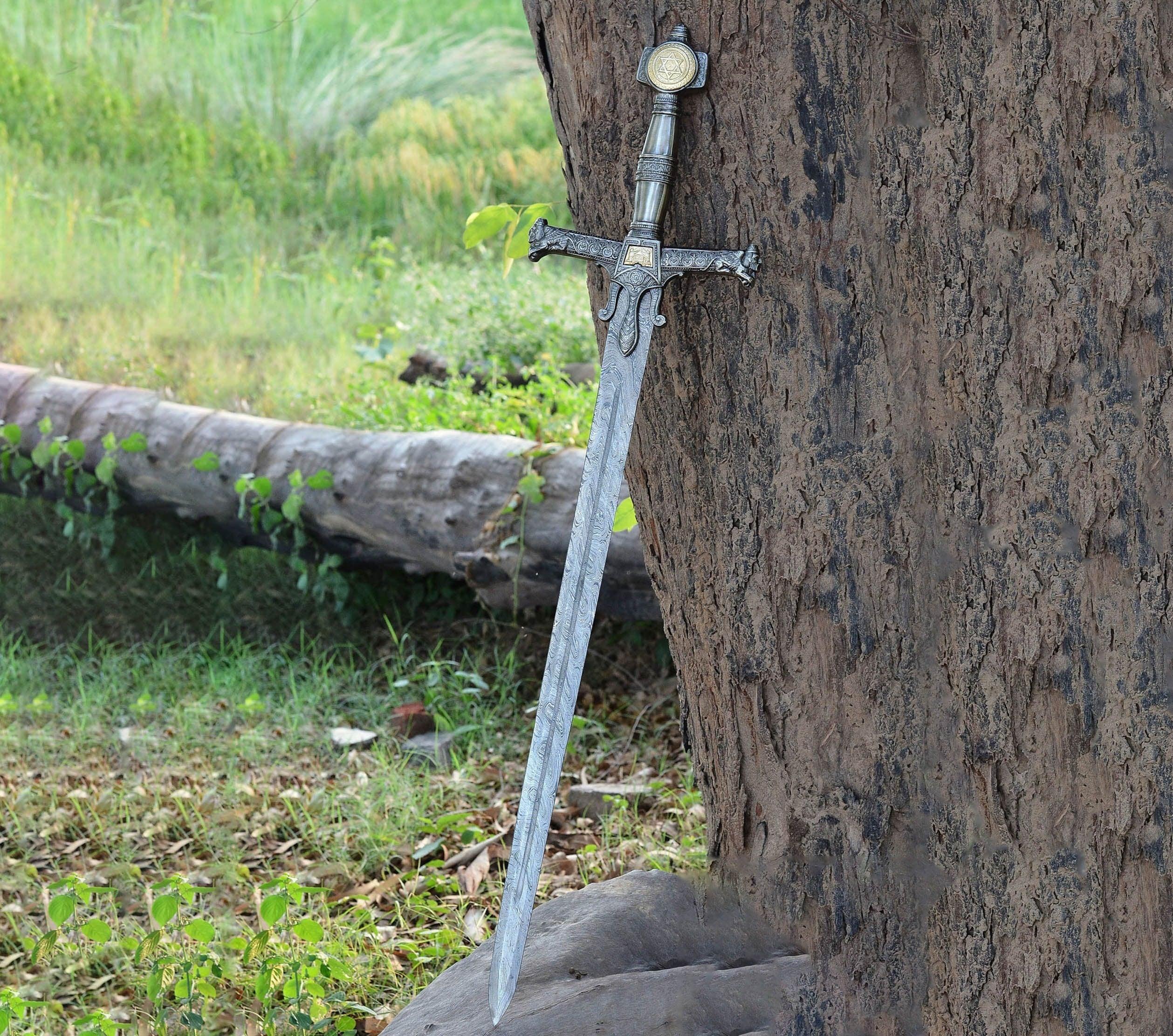 Handmade KING SOLOMON Damascus Steel Sword with Star of David Pommel