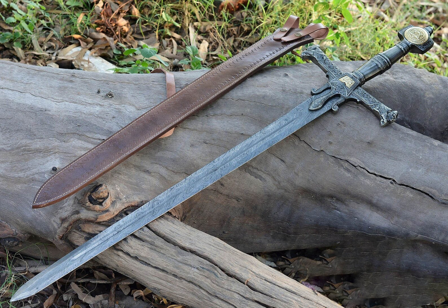 Handmade KING SOLOMON Damascus Steel Sword with Star of David Pommel