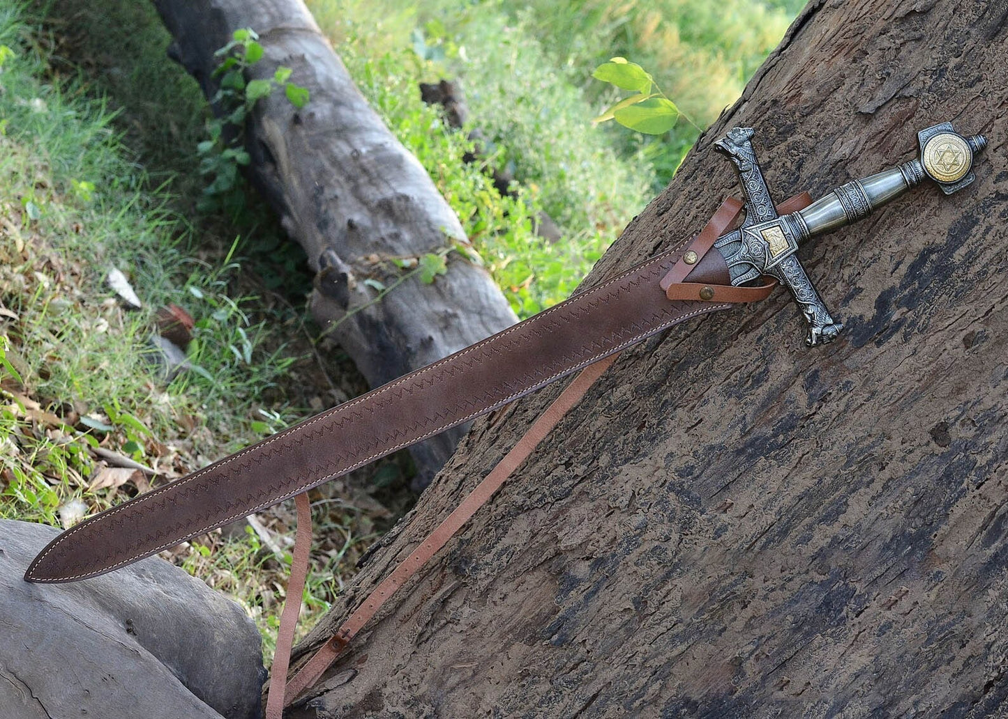 Handmade KING SOLOMON Damascus Steel Sword with Star of David Pommel