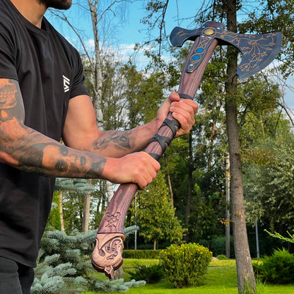 VW-51 Hand Forged Leviathan axe with leather wrap, Groomsmen gift, Gentlemen Gift, Christmas gift - Valknut Warriors