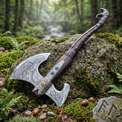 Handcrafted Double-Bit Norse Viking Battle Axe | Ornate Steel Engraved Display Collectible