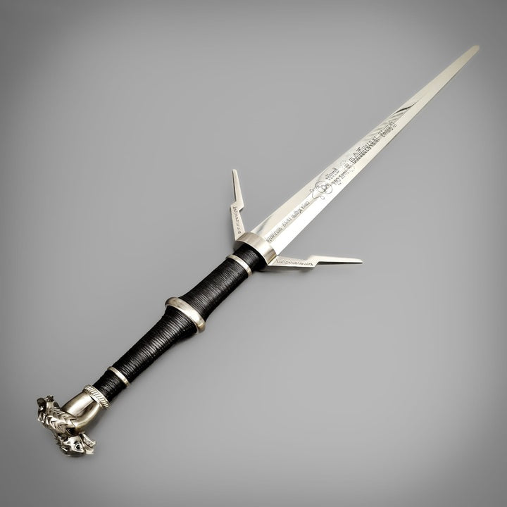 The Witcher 3: Geralt of Rivia Silver Sword Replica – High Carbon Steel Monster Slayer Blade with Twin Wolf Pommel