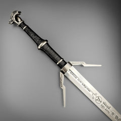 The Witcher 3: Geralt of Rivia Silver Sword Replica – High Carbon Steel Monster Slayer Blade with Twin Wolf Pommel