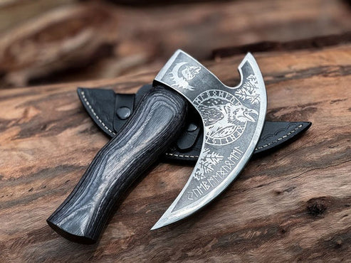 VW-49 Odin Raven Hand-Forged Pizza Axe, Gift for Him, Pizza Cutter, Christmas gift, - Valknut Warriors