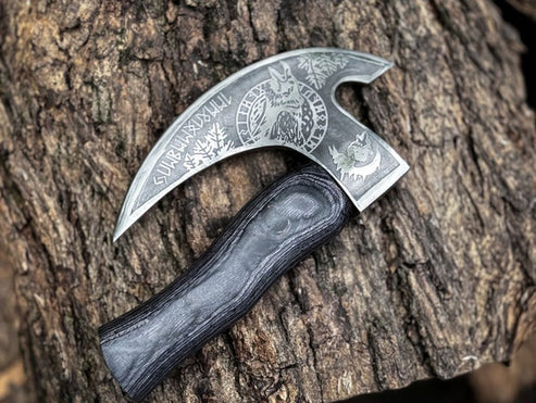 VW-49 Odin Raven Hand-Forged Pizza Axe, Gift for Him, Pizza Cutter, Christmas gift, - Valknut Warriors