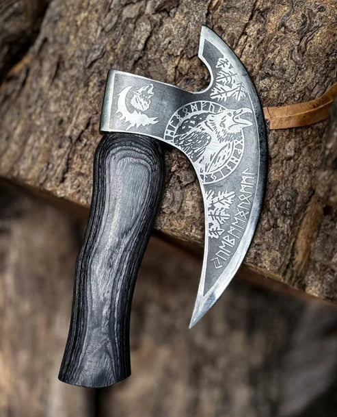 VW-49 Odin Raven Hand-Forged Pizza Axe, Gift for Him, Pizza Cutter, Christmas gift, - Valknut Warriors