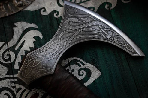 VW-45 Premium Style Fenrir Head Viking axe, Scandinavian Axe, Groomsmen gift, Christmas gift - Valknut Warriors