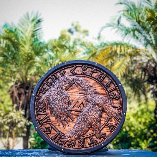 Odin Ravens Huginn and Muninn Viking Shield, 23"Inches Norse Shield, Wall Hanging Shield, Wall Decor, Christmas Gift, Halloween Gift