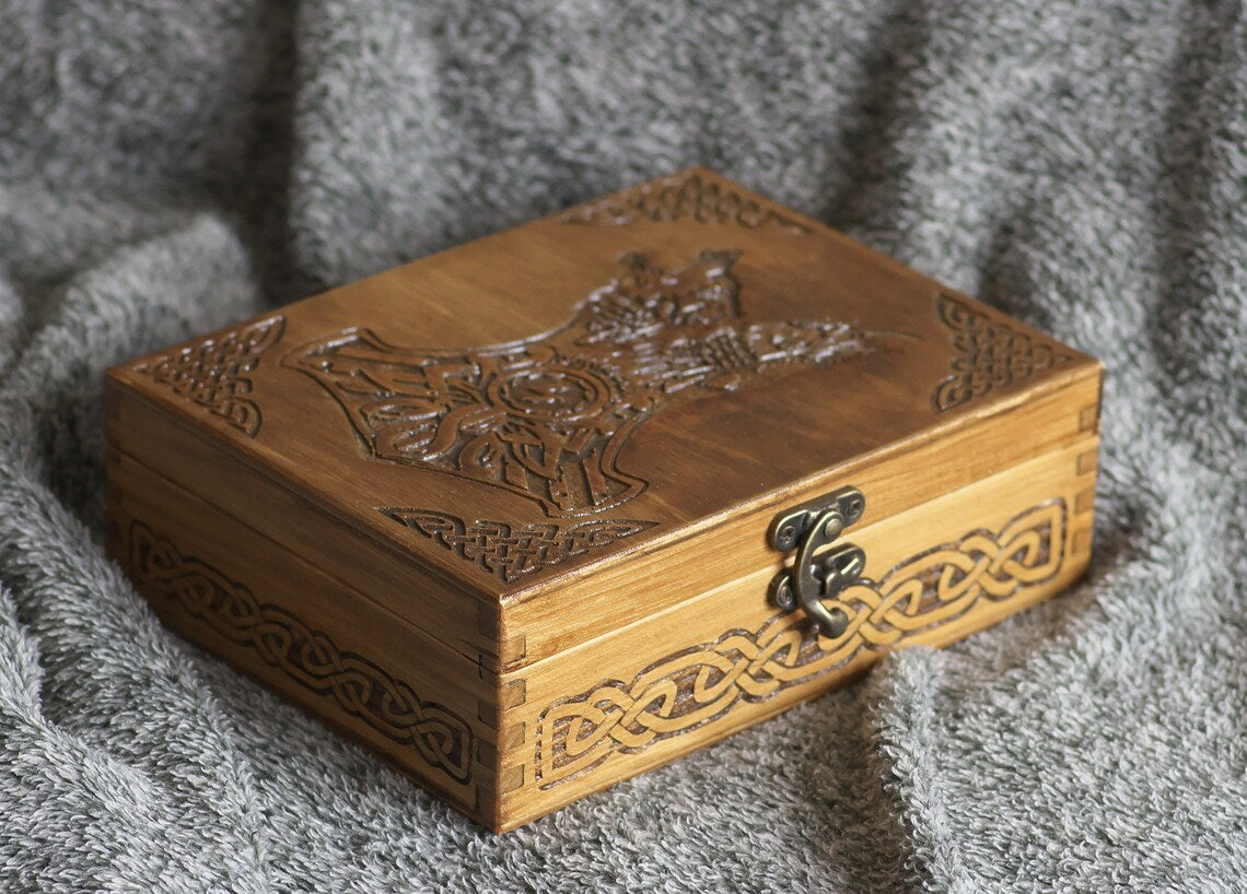 Viking Wolf/ Raven/ Thor's themed jewelry box