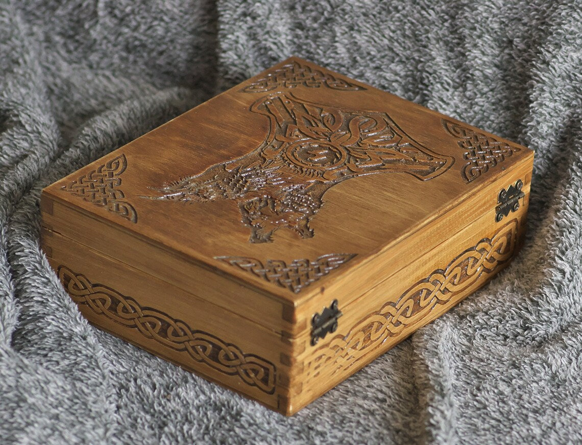 Viking Wolf/ Raven/ Thor's themed jewelry box
