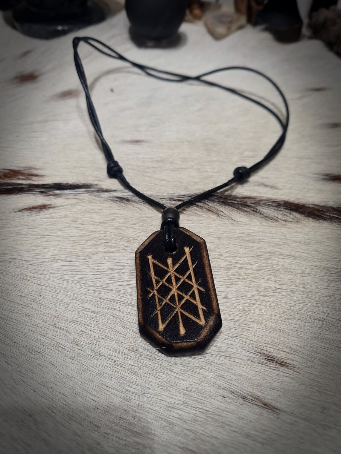 Web of Wyrd Birch Wood Carved  pendant
