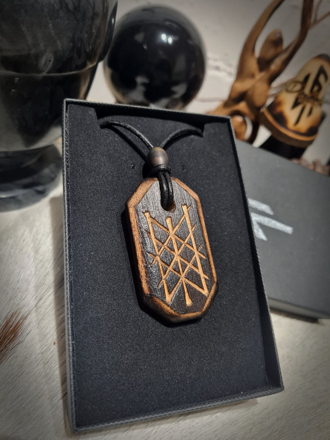 Web of Wyrd Birch Wood Carved  pendant